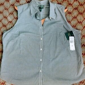 Women's Lauren Ralph Lauren Blue & White Gingham Sleeveless Button Up Blouse- XL